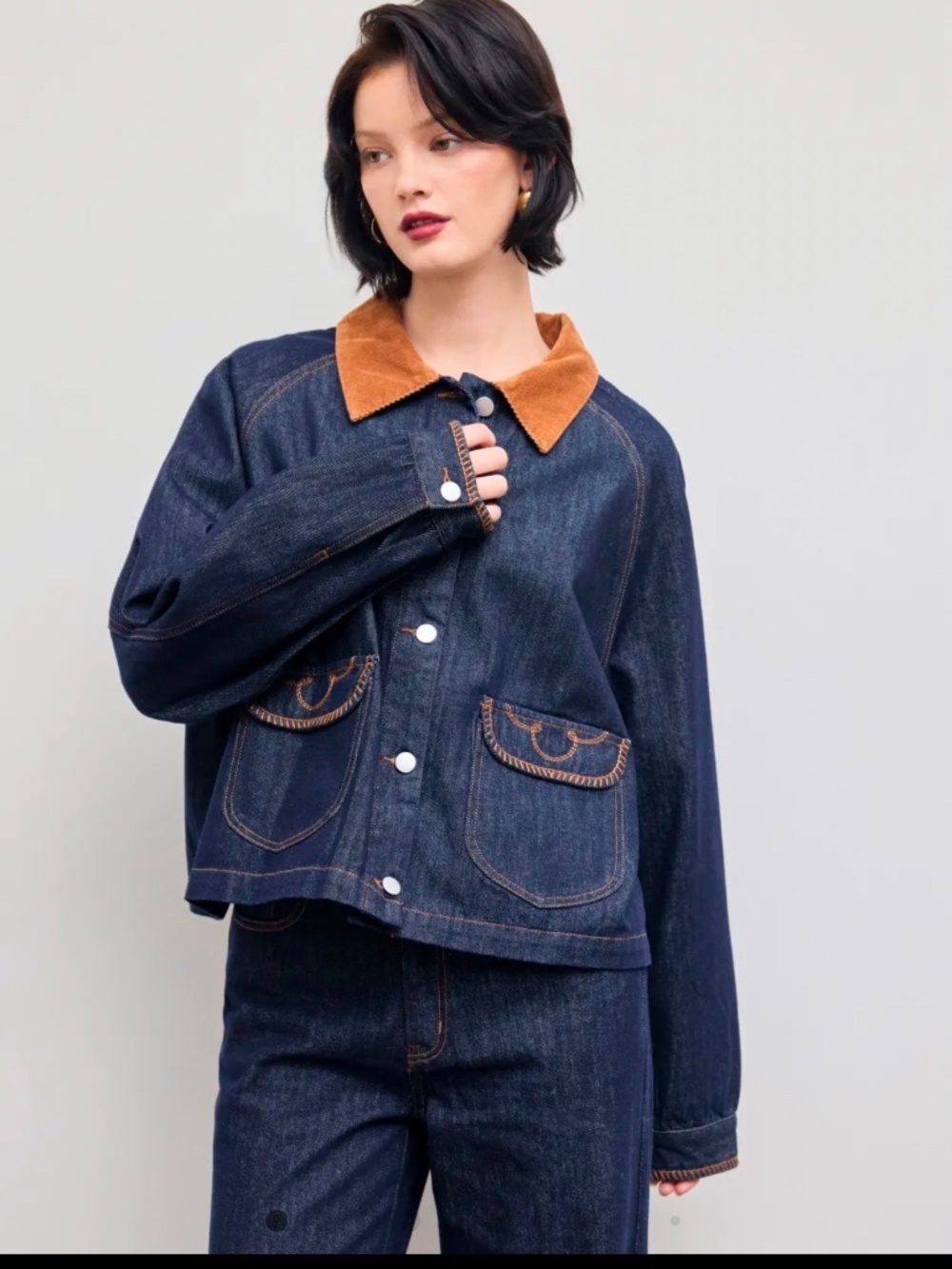 NWT DENIM CORDUROY CONTRAST OVERSIZED JACKET L